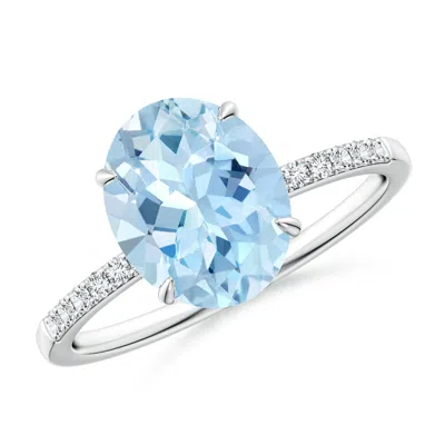 Angara Claw-set Oval Aquamarine Ring With Diamonds In Metallic