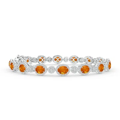 Angara Claw-set Oval Halo Orange Sapphire And Diamond Bracelet