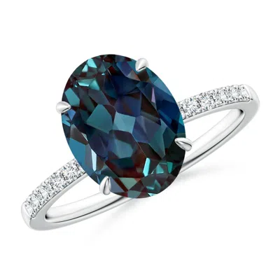 Angara Claw-set Oval Lab-grown Alexandrite Ring With Diamonds In Blue