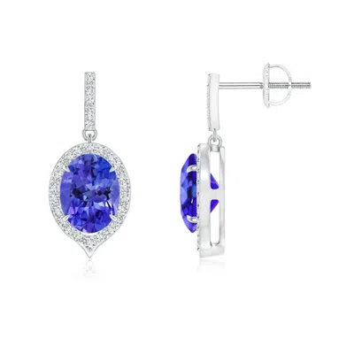 Angara Claw-set Oval Tanzanite And Diamond Halo Earrings In Metallic