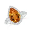 Angara Claw-set Pear Citrine Cocktail Halo Ring With Diamonds In White Gold/golden
