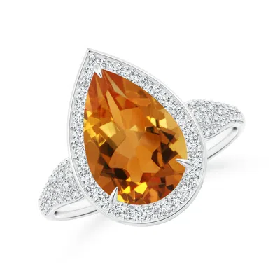 Angara Claw-set Pear Citrine Cocktail Halo Ring With Diamonds In Metallic