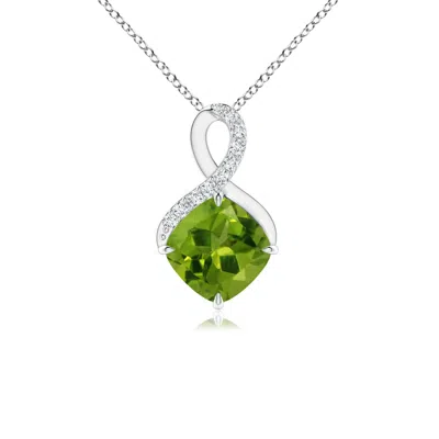 Angara Claw-set Peridot Infinity Pendant With Diamonds In Metallic