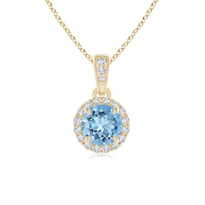 Angara Claw-set Round Aquamarine Pendant With Diamond Halo