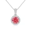 Angara Claw-set Round Lab-grown Fancy Intense Pink Diamond Pendant With Halo