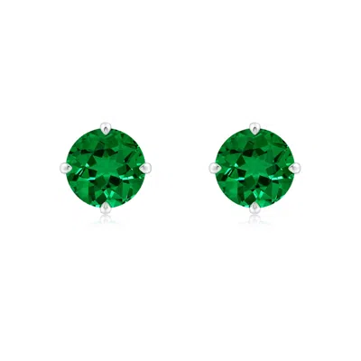 Angara Claw-set Round Lab-grown Emerald Solitaire Stud Earrings