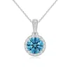 Angara Claw-set Round Lab-grown Fancy Intense Blue Diamond Pendant With Halo In White Gold/fancy Intense
