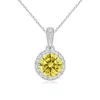 Angara Claw-set Round Lab-grown Fancy Intense Yellow Diamond Pendant With Halo In White Gold/fancy Intense