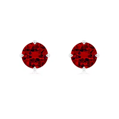 Angara Claw-set Round Lab-grown Ruby Solitaire Stud Earrings