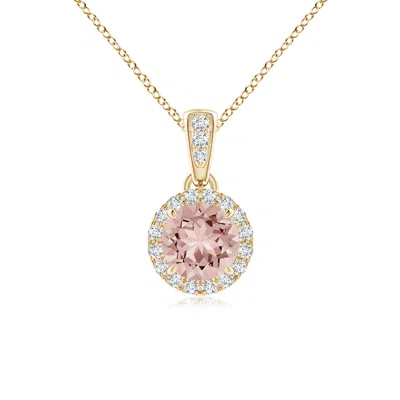Angara Claw-set Round Morganite Pendant With Diamond Halo Pendant In Gold