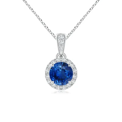 Angara Claw-set Round Sapphire Pendant With Diamond Halo In Metallic