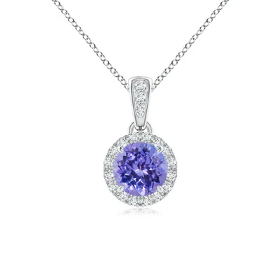 Angara Claw-set Round Tanzanite Pendant With Diamond Halo In Metallic