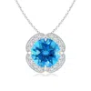 Angara Claw-set Swiss Blue Topaz Clover Pendant With Diamond Halo In White Gold/swiss Blue