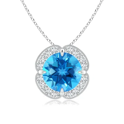 Angara Claw-set Swiss Blue Topaz Clover Pendant With Diamond Halo In Gold
