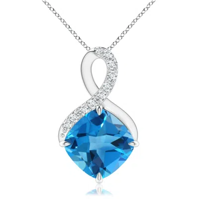 Angara Claw-set Swiss Blue Topaz Infinity Pendant With Diamonds In Metallic