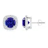 Angara Claw-set Tanzanite And Diamond Cushion Halo Stud Earrings