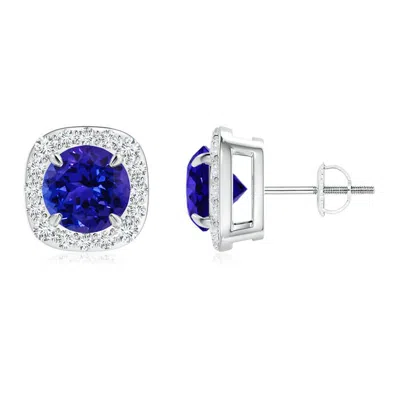 Angara Claw-set Tanzanite And Diamond Cushion Halo Stud Earrings