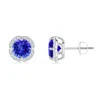 Angara Claw-set Tanzanite Clover Stud Earrings In White Gold/rich Violet Blue