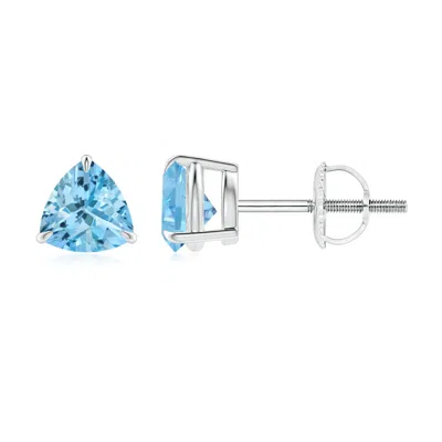 Angara Claw-set Trillion Aquamarine Stud Earrings In Metallic