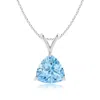 Angara Claw-set Trillion Aquamarine V-bale Pendant In White Gold/swiss Blue