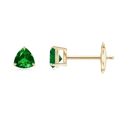 Angara Claw-set Trillion Emerald Stud Earrings In Gray