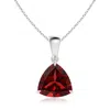 Angara Claw-set Trillion Garnet Solitaire Pendant In Platinum/rich Red