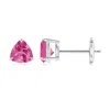Angara Claw-set Trillion Pink Sapphire Stud Earrings In White Gold/medium Pink