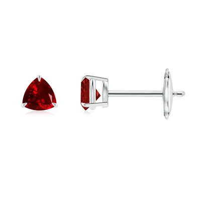 Angara Claw-set Trillion Ruby Stud Earrings In Metallic