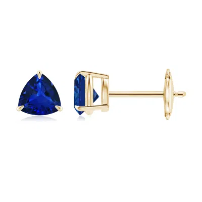 Angara Claw-set Trillion Sapphire Stud Earrings In Metallic