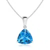 Angara Claw-set Trillion Swiss Blue Topaz Solitaire Pendant In Platinum/swiss Blue