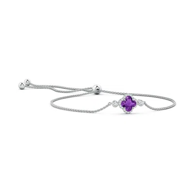 Angara Clover-shaped Amethyst Bolo Bracelet With Diamonds In Metallic