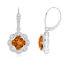 Angara Clover-shaped Citrine Scalloped Halo Drop Earrings In White Gold/deep Golden