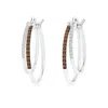 Angara Coffee And White Diamond Studded Double Hoop Earrings In White Gold/fancy Deep Brown (c7)