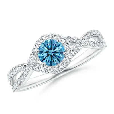 Angara Criss Cross Infinity Halo Fancy Intense Blue Diamond Ring In Metallic