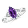 Angara Criss-cross Marquise Amethyst Solitaire Ring With Diamonds In Platinum/dark Purple