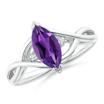 Angara Criss-cross Marquise Amethyst Solitaire Ring With Diamonds In Metallic