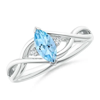 Angara Criss-cross Marquise Aquamarine Solitaire Ring With Diamonds In Metallic