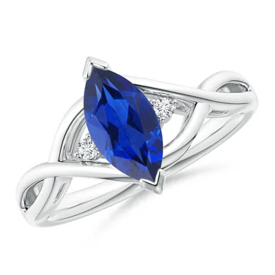 Angara Criss-cross Marquise Blue Sapphire Solitaire Engagement Ring With Diamonds In Metallic
