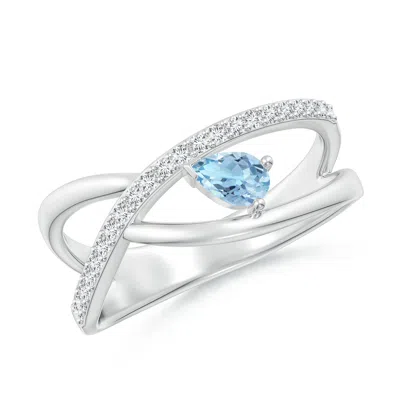 Angara Criss Cross Pear Shaped Aquamarine Ring With Diamond Accents In Metallic