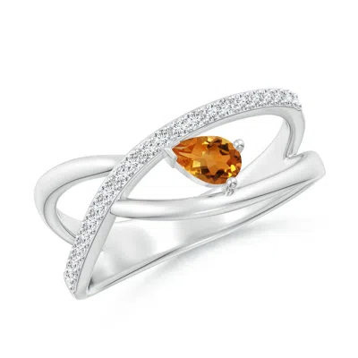 Angara Criss Cross Pear Shaped Citrine Ring With Diamond Accents