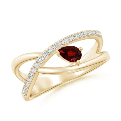 Angara Criss Cross Pear Shaped Garnet Ring With Diamond Accents