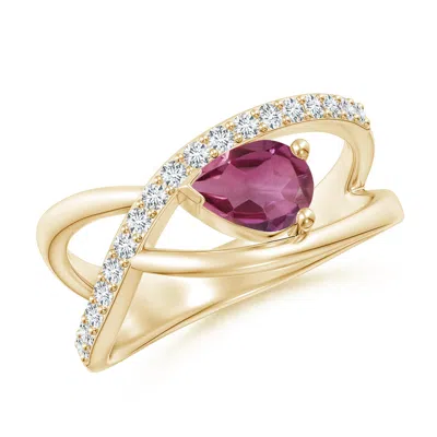 Angara Criss Cross Pear Shaped Pink Tourmaline Ring With Diamond Accents In Gold