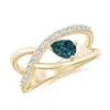 Angara Criss Cross Pear Shaped Teal Montana Sapphire Ring With Diamonds In Yellow Gold/medium Greenish Blue