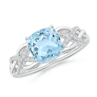 Angara Criss Cross Shank Cushion Aquamarine Engagement Ring In Blue