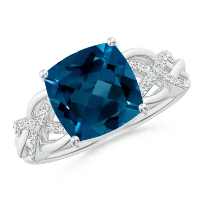 Angara Criss Cross Shank Cushion London Blue Topaz Engagement Ring