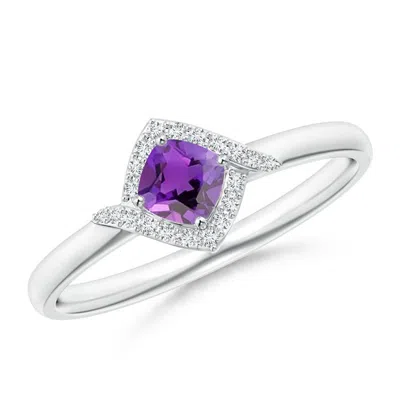 Angara Cushion Amethyst And Diamond Halo Promise Ring In Metallic