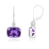 Angara Cushion Amethyst And Diamond Leverback Dangle Earrings In White Gold/medium Dark Purple