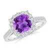 Angara Cushion Amethyst Cocktail Ring With Diamond Halo In White Gold/medium Dark Purple