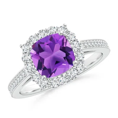 Angara Cushion Amethyst Cocktail Ring With Diamond Halo In Metallic