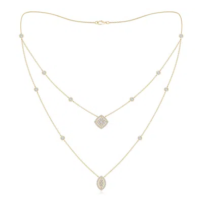 Angara Cushion & Marquise Diamond Cluster Layered Station Necklace In Gold